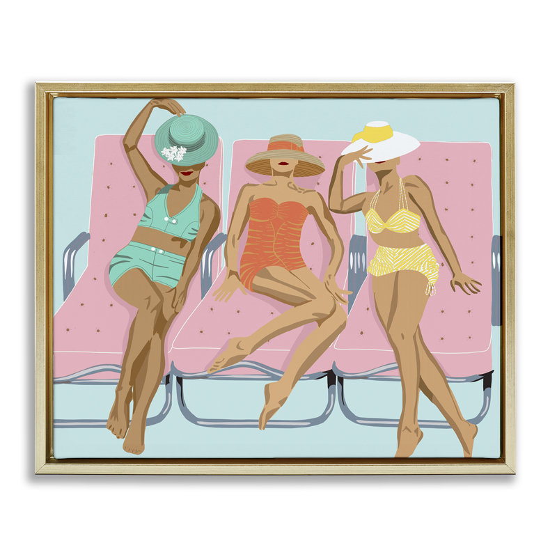 «Glam Beach Friends», art mural encadré sur toile flottante par Jen Bucheli, Or, H 25 po x l 31 po