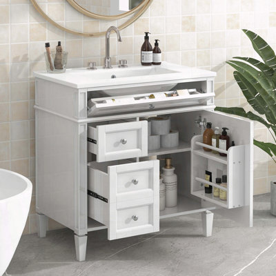 30" Modern Bathroom Vanity with 3 Drawers and Cabinet Door Organizer