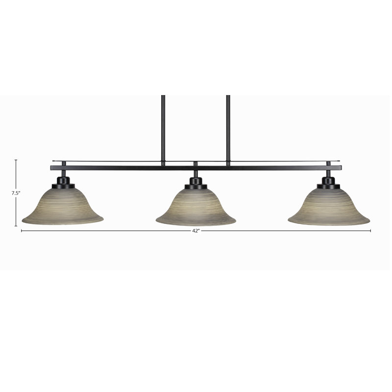 Knipe 3 Light Island Light Shown In Matte Black Finish With 10" Blue Italian Glass, Grey