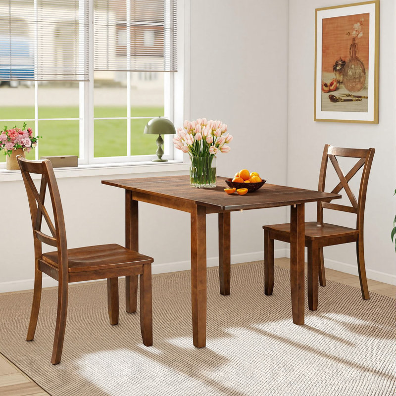 3 - Piece Extendable Dining Set With Drop Leaf,2 Chairs For Small Places, Brown
