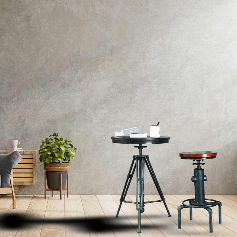 Pine Round Solid Wood Top Metal Base Dining Table