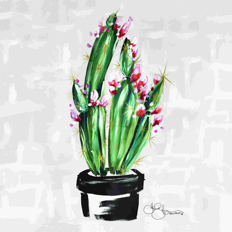 Cactus en fleurs - Peinture, H 12 po x l 12 po, Toile tendue
