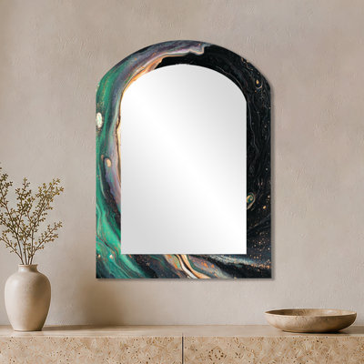 Modern Oversized Arched Wall Mirror – Shimmering Reverie of Space Vortex, Metal Print