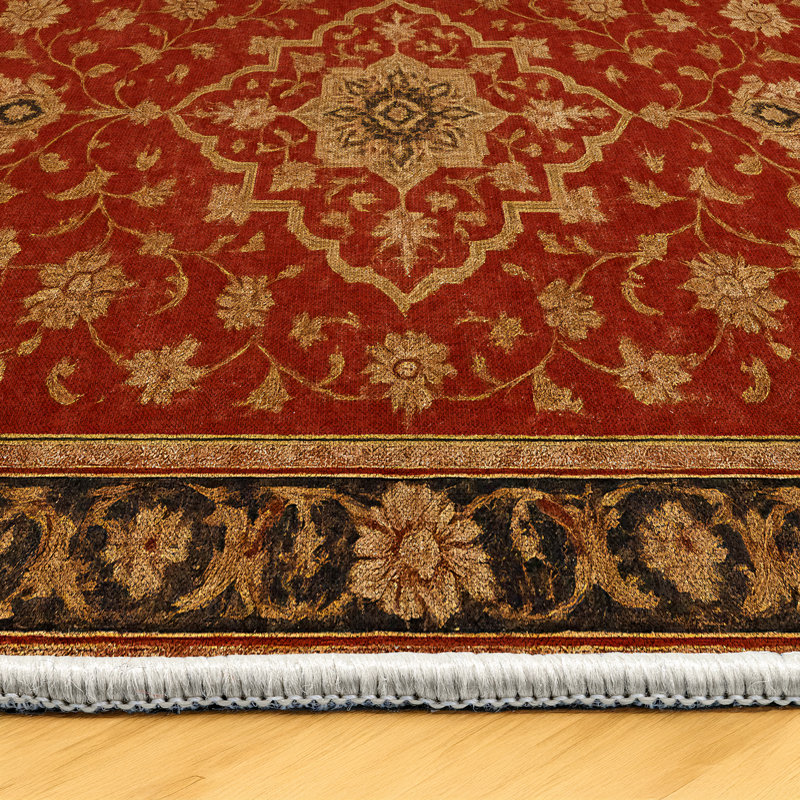Marrakech Collection Digital Print Cotton-Polyester Red Moroccan Rug, Runner 3'4" x 11'6"