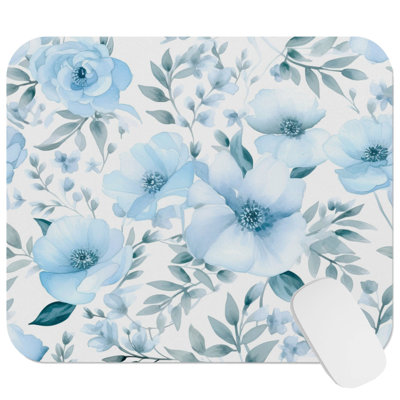 Floral Blue Flower Modern Cottagecore Pattern XI Flowers Modern Cottage Gaming Cute Office Laptop Desk Pad Gift Mat Square Rectangle Non-Slip Mousepad