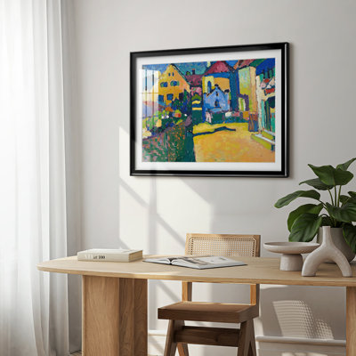 Murnau, maisons à Obanglet-Wassily Kandinsky, reproduction encadrée avec passe-partout et verre - 1908