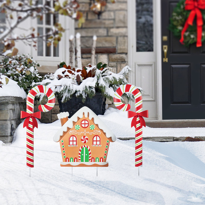S / 3 piquet de Noël en métal Gingerbread House