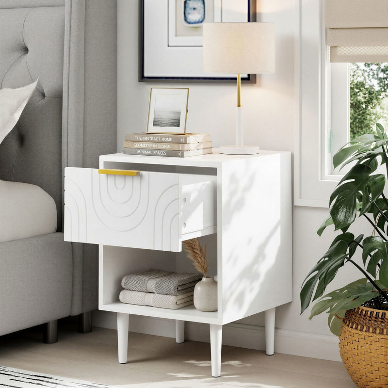 Table de chevet moderne 15,8 "avec un tiroir et une tablette ouverte, blanc
