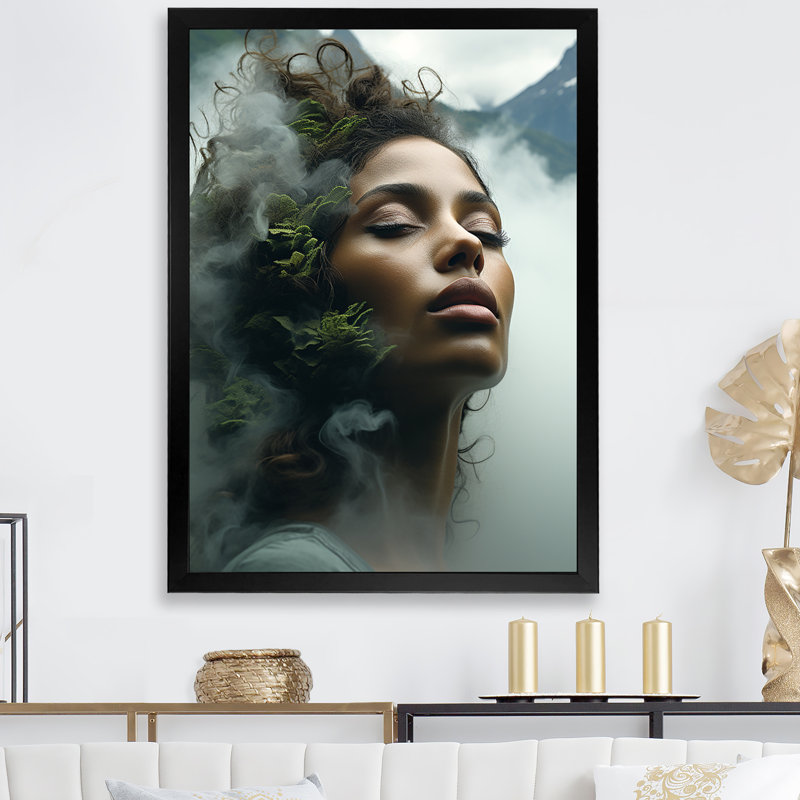 "Double Exposure Woman and Mountain Echoes III", Cadre simple noir, H 32 po x l 24 po x P 1 po