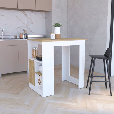 Îlot de cuisine avec système d'armoire à une porte à pousser et tablettes latérales