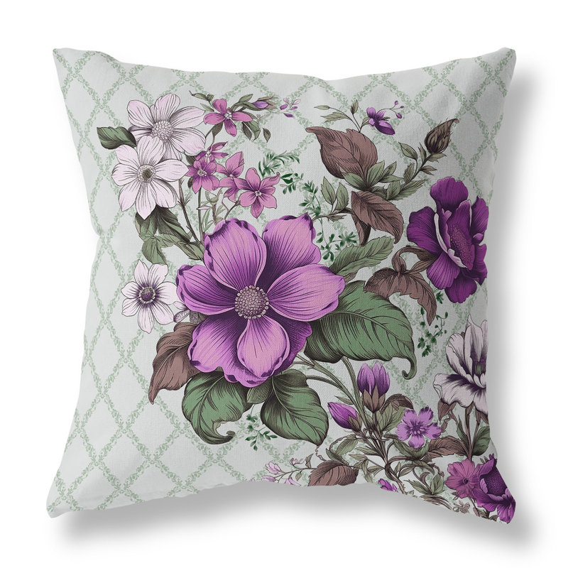 Floral Square Cushion, 41cm H x 41cm W, Green/Purple Floral