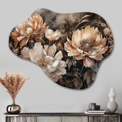 Cream Brown Peony Blooms In Motion - Cloud Peonies Metal Wall Art, Asymmetrical Metal Wall Sculpture Print