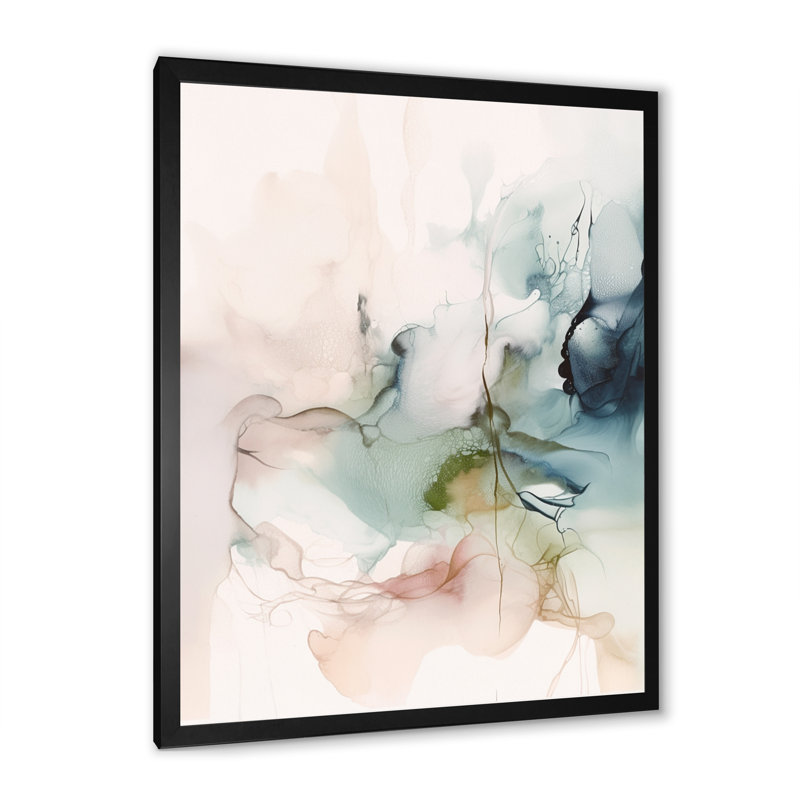 «Green and Cream Essence Of Modernity IV», reproductions de toiles abstraites en marbre, L 30 po x H 40 po, Cadre photo noir