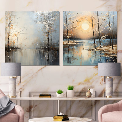 «Gray Spring Time Forest Tranquility I», ensemble de 2 carrés de salon en métal