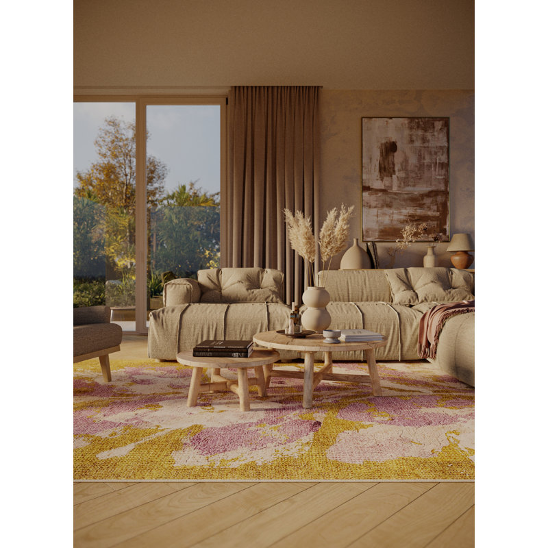 Fiorela Hand Loomed Washable Abstract Indoor Rug, Round 7'
