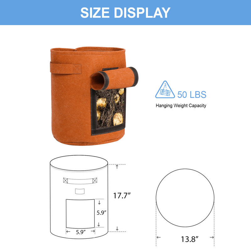 Temika Chemical Fiber Grow Bags with Window, 10 Gallon, Ginger