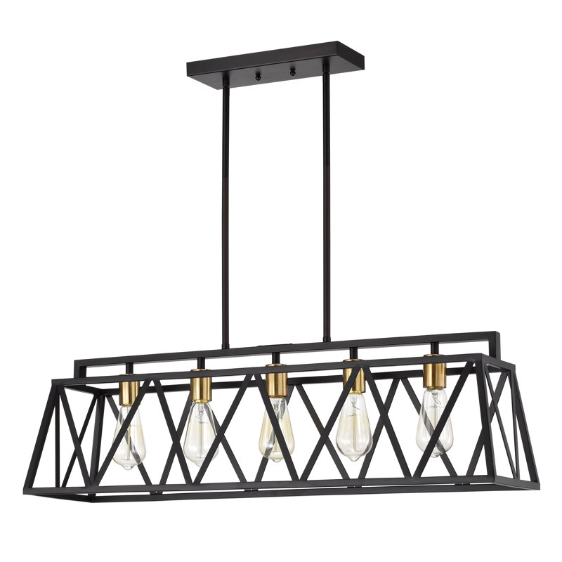 Luminaire suspendu linéaire à 5 lumières pour îlot de cuisine Hakim, Noir texturé