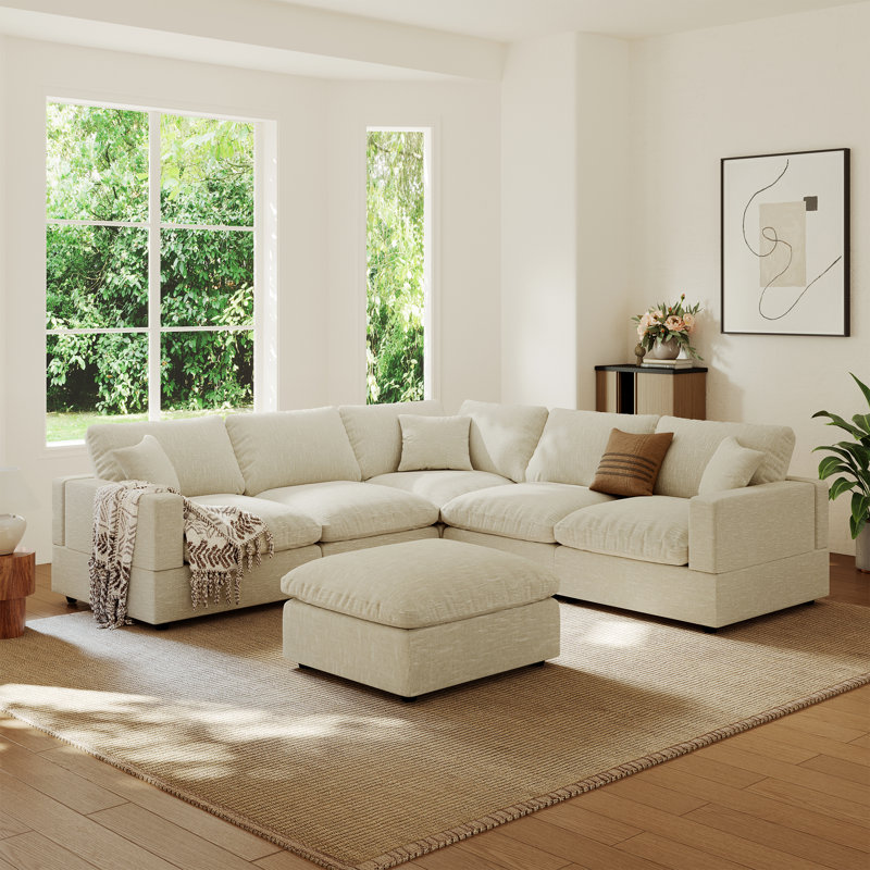 Canapé rembourré, canapé modulaire Cloud Couch Canapé modulaire en L avec repose-pieds pour le salon, Beige
