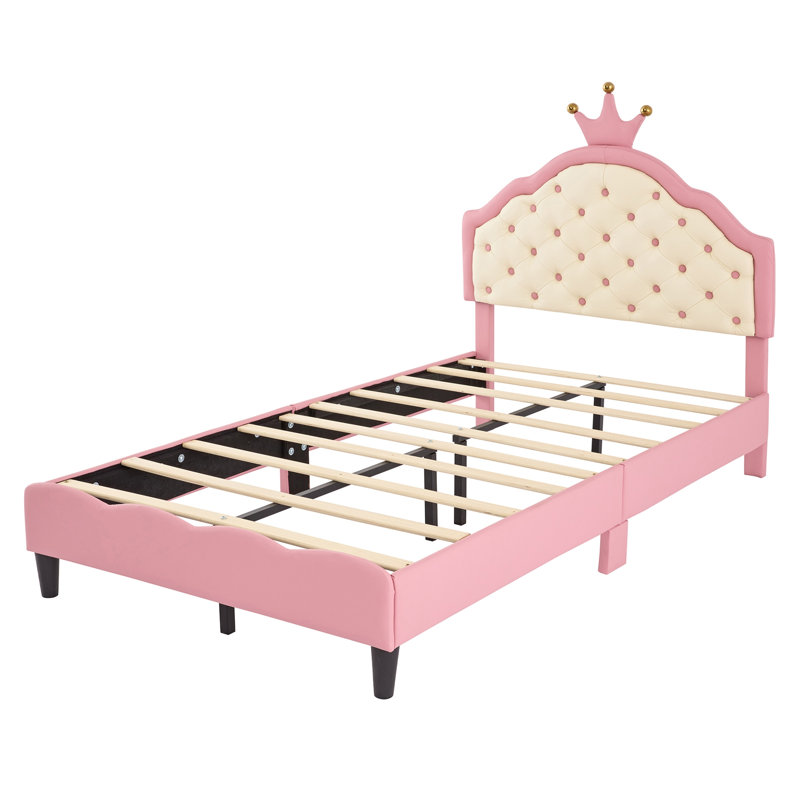 PU Leather Princess Bed with Tufted Headboard, Full