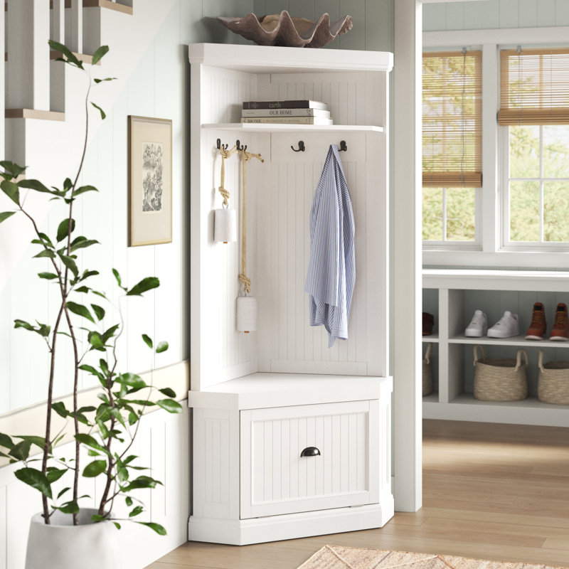Arjae Hall Tree 33.5'' Wide with Bench, White