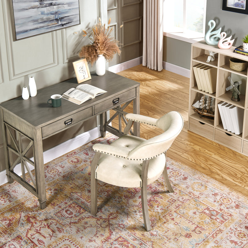 Tufted Solid Back Arm Chair, Gray, Cream