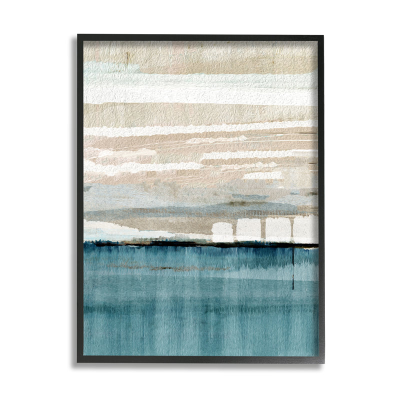 Paysage océanique abstrait, impression sur bois, H 20 po x l 16 po x P 1,5 po, Giclée encadrée noir minuit
