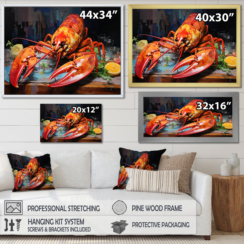 Red Lobster Meal Framed On Canvas Print, Cadre flottant doré, H 12 po x l 20 po x P 1 po