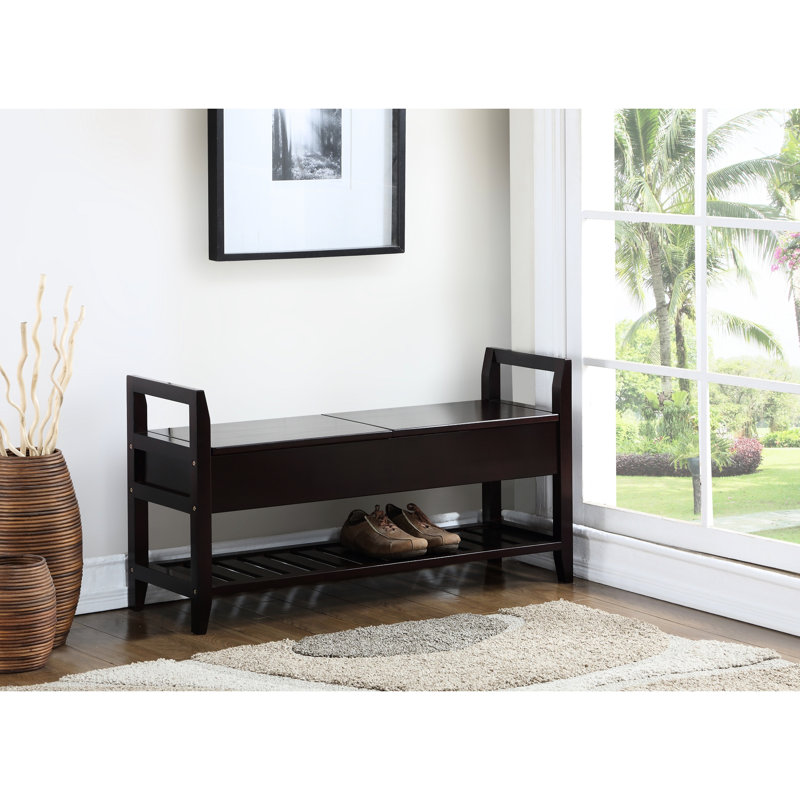 Banc de finition avec siège et rangement rembourrés pour chaussures beige