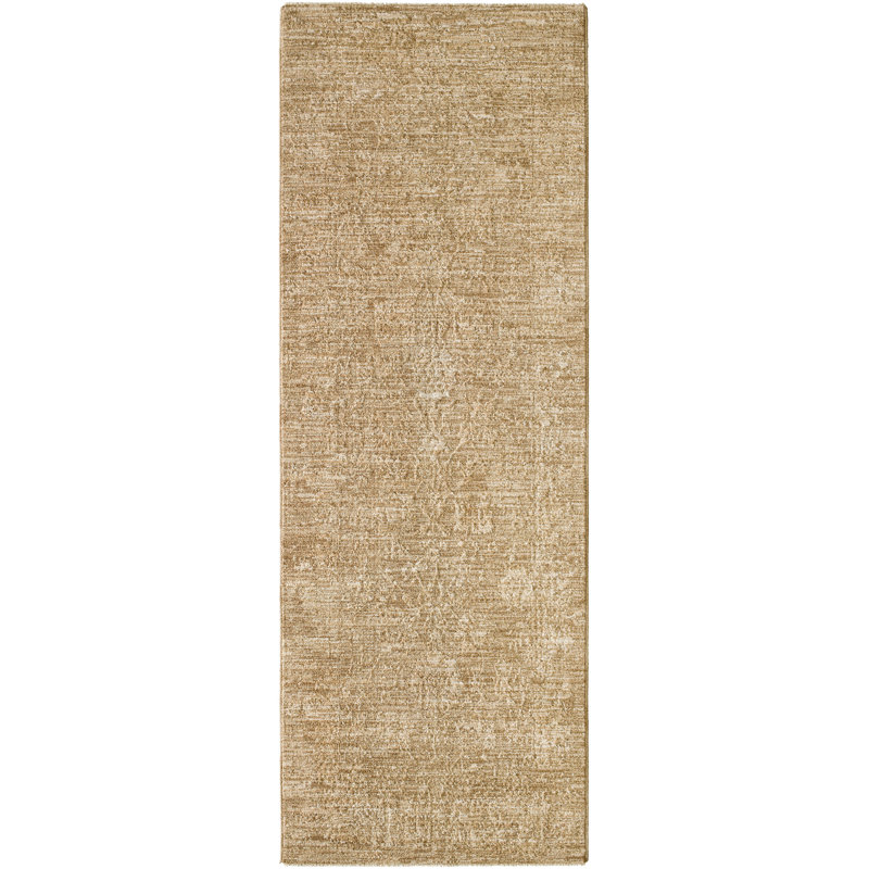 Tapis beige en polyester tissé à la machine Alonzo, Tapis de couloir 2 pi 8 po x 7 pi 3 po