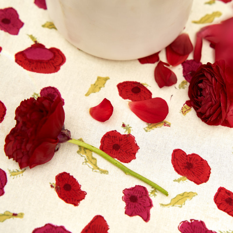Poppies Handmade Floral Tablecloth, 70" W x 70" L
