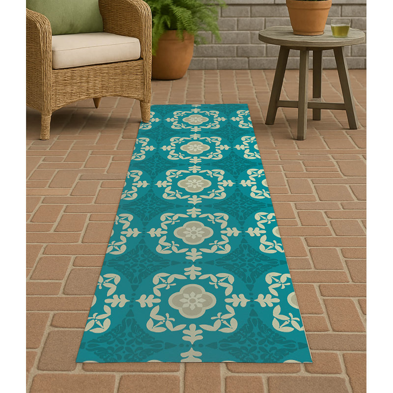 Edan Decorative Non-Slip Outdoor Are Rug, Runner 2'6" x 8', Teal