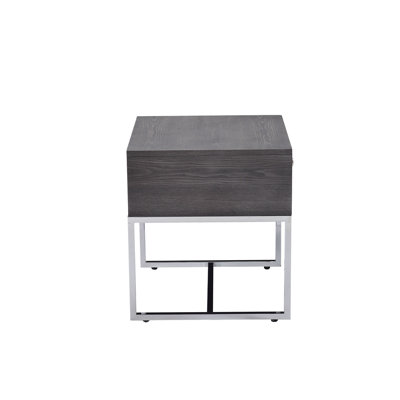 Gray Oak & Chrome Finish End Table