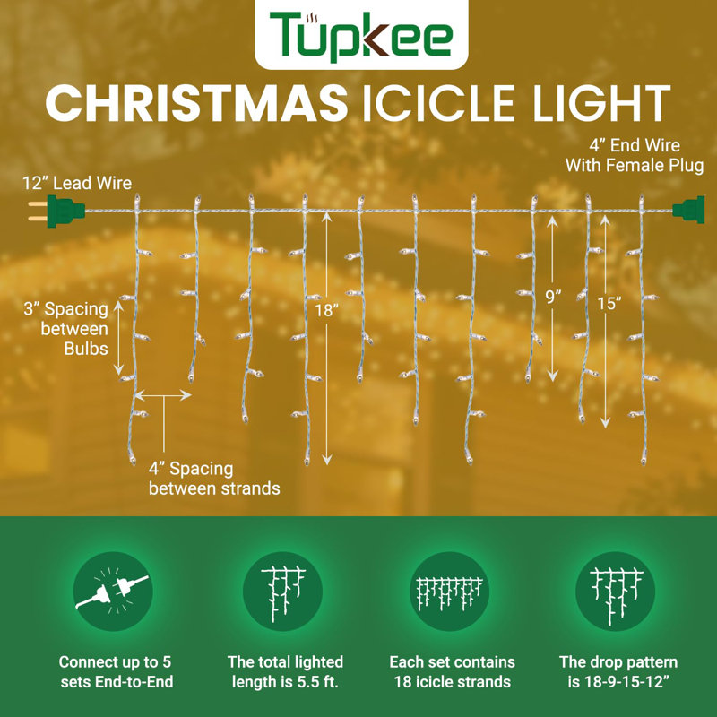Tupkee Christmas Twinkle Icicle Lights - 12 Of 100 Bulbs Twinkle - 5.5 Feet Light String - 100 Incandescent Clear Bulbs - Indoor Outdoor - Random Shimmering Twinkling Sparkling Christmas Icicle Lights