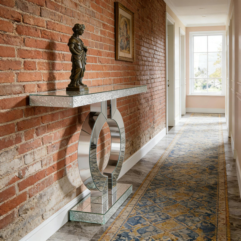 Console Table  43 x 11 x 31 Inch (Acrylic/Engineered Wood/Glass) - Silver  1 Piece