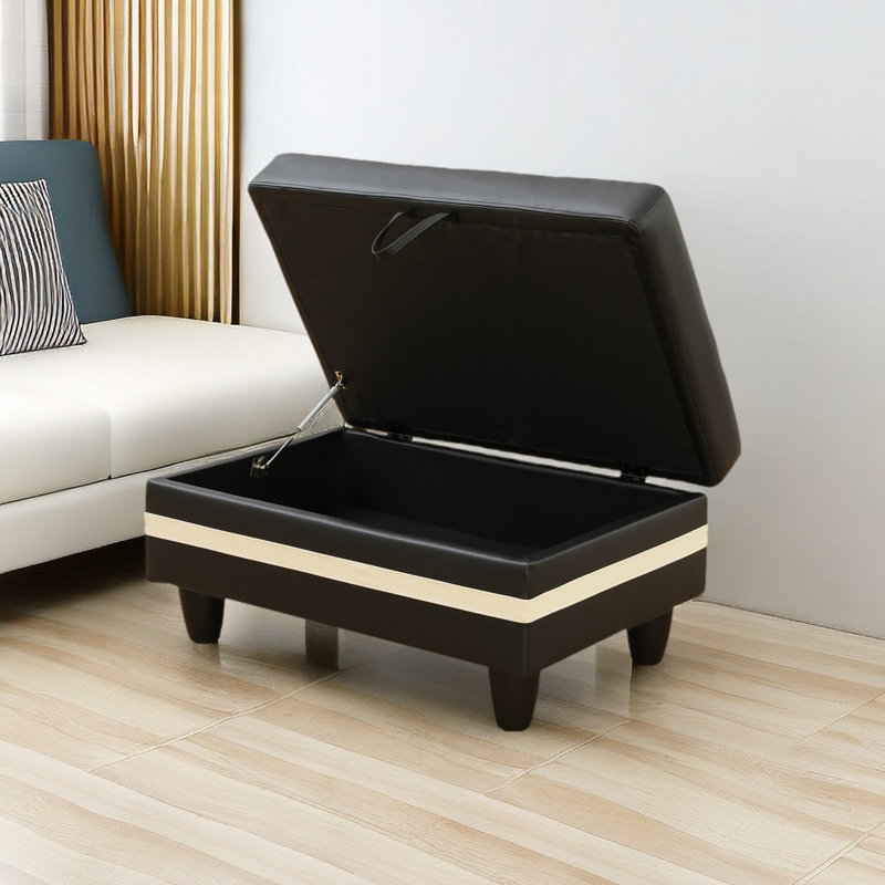 Faux Leather Upholstered Storage Bench, Black/White