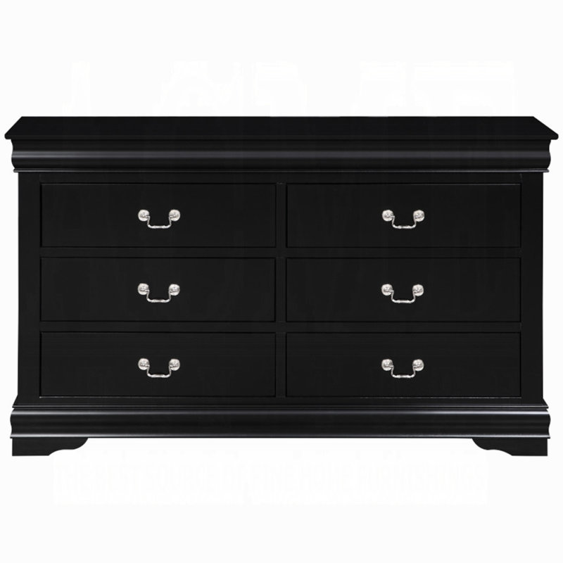 57" W Double Dresser Bedroom Dresser 6 Drawer Dresser Wood Dresser (Mirror Not Included), Black