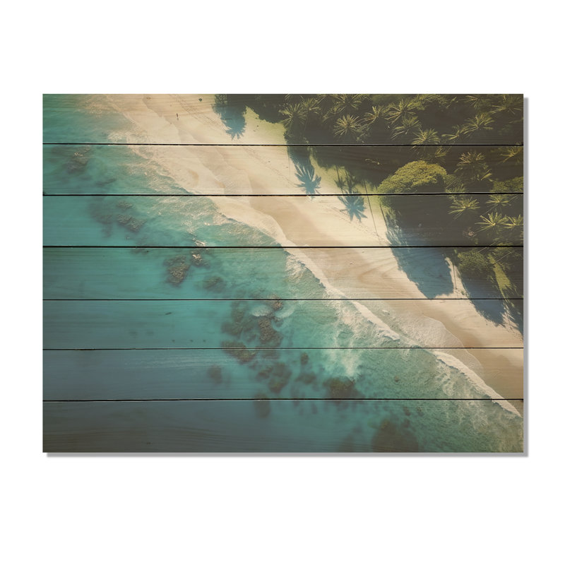 Plage relaxante vue aérienne I - plage sur bois, H 34 po x l 44 po x P 0,78 po