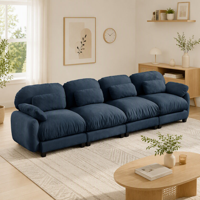 Canapé en tissu de chenille 4 places Cloud Feel bleu, Chenille bleu