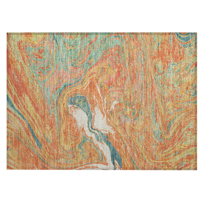 Orange Abstract Synthetic Washable Rectangular Rug 20" x 30"