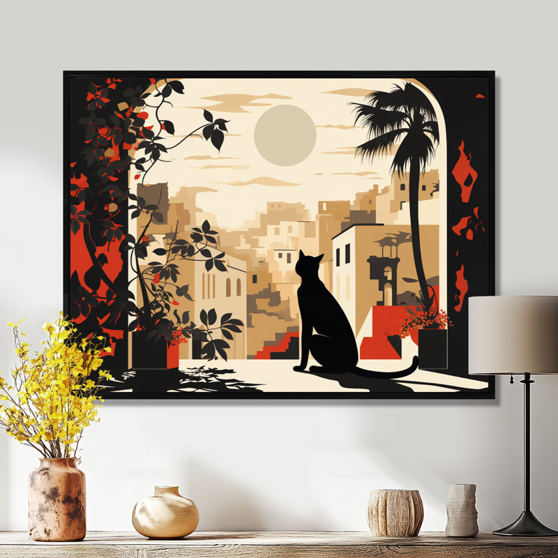 Décoration murale Lunenburg - chat, Toile avec cadre flottant noir, H 30 po x l 40 po x P 1,5 po
