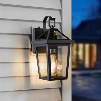 Lanterne murale d'extérieur 13 po L 7,64 po x l 13,39 po x H 4,62 po Lampe murale en verre et métal noire