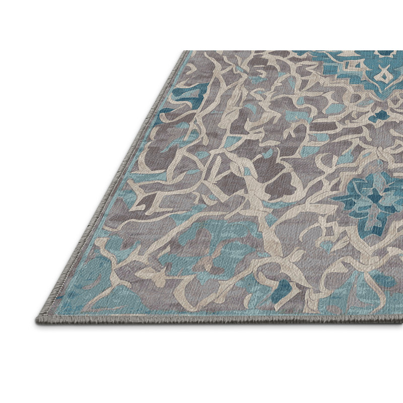 Machine Washable Gray Area Rug, Round 4'
