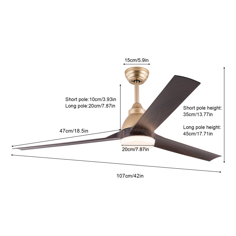 Ventilateur de plafond de 42 pouces à DEL avec télécommande, Gold