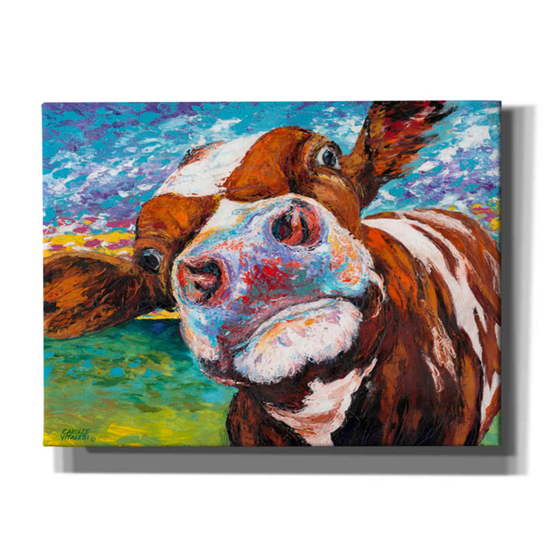 «Curious Cow I» par Carolee Vitaletti, art mural sur toile, H 26 po x l 34 po x P 1,25 po