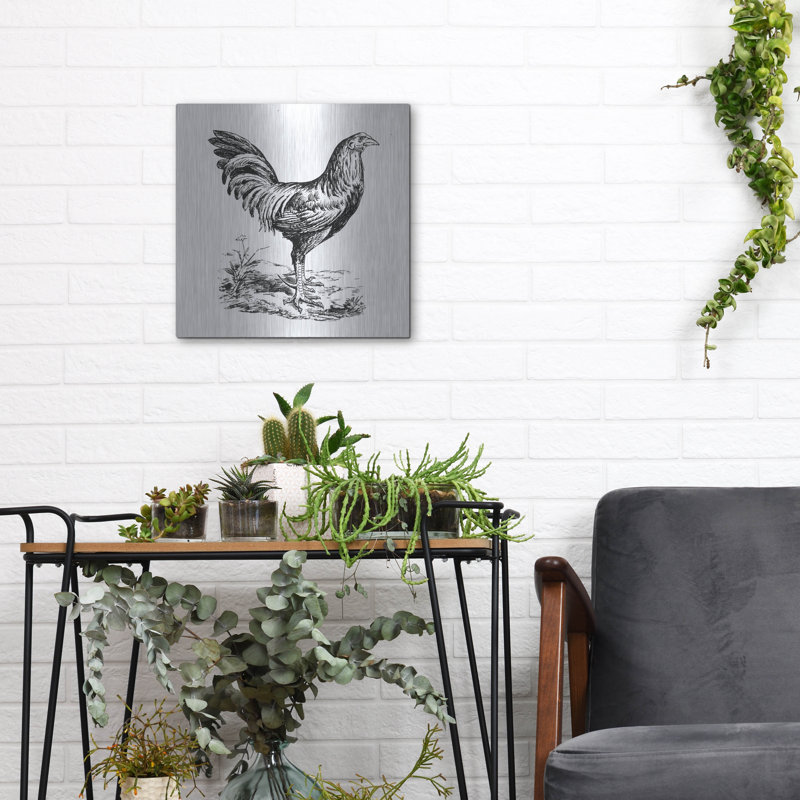  «Chicken In The Yard» par Art Licensing Studio, art mural en métal, 12 po x 12 po, H 12 po x l 12 po