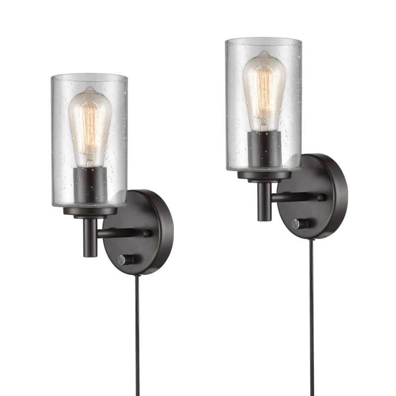 Contemporary Oil Rubbed Bronze Bubble Glass Wall Sconces Set Of Two Sconce Plug In With Switch
