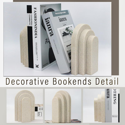 Heavy Duty Bookends for Shelves, Set of 2,Beige