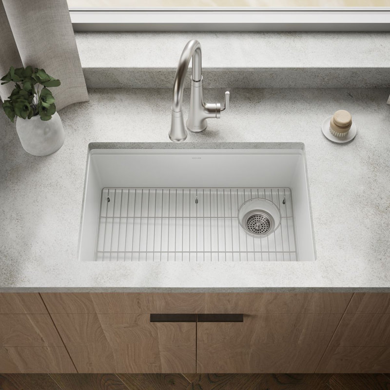 Billings Undermount Single-Bowl Kitchen Sink, White/Gray