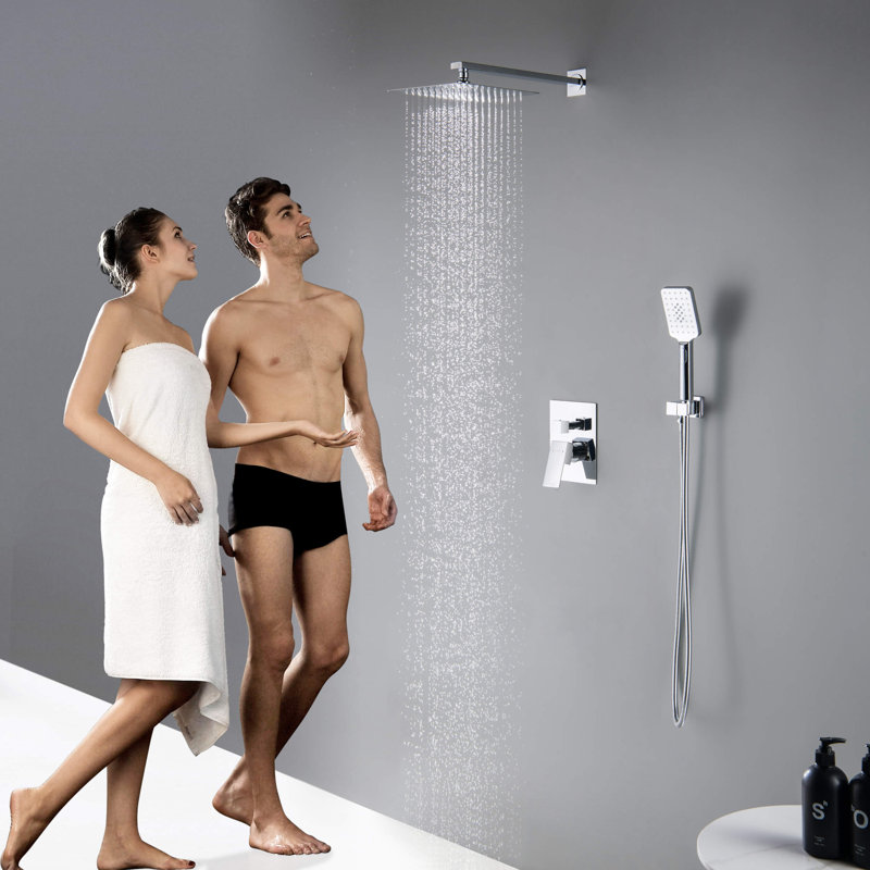 Système de douche cubique à pression équilibrée 2 fonctions avec valve brute, Chrome chrome