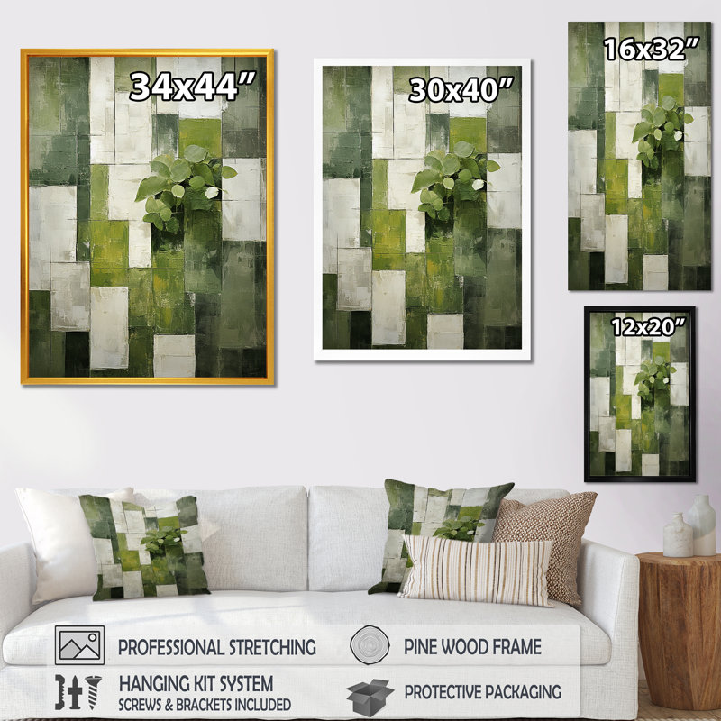Plantes vertes écologiques Symphony III - Botanicals, art mural, Cadre doré simple, H 20 po x l 12 po x P 1 po